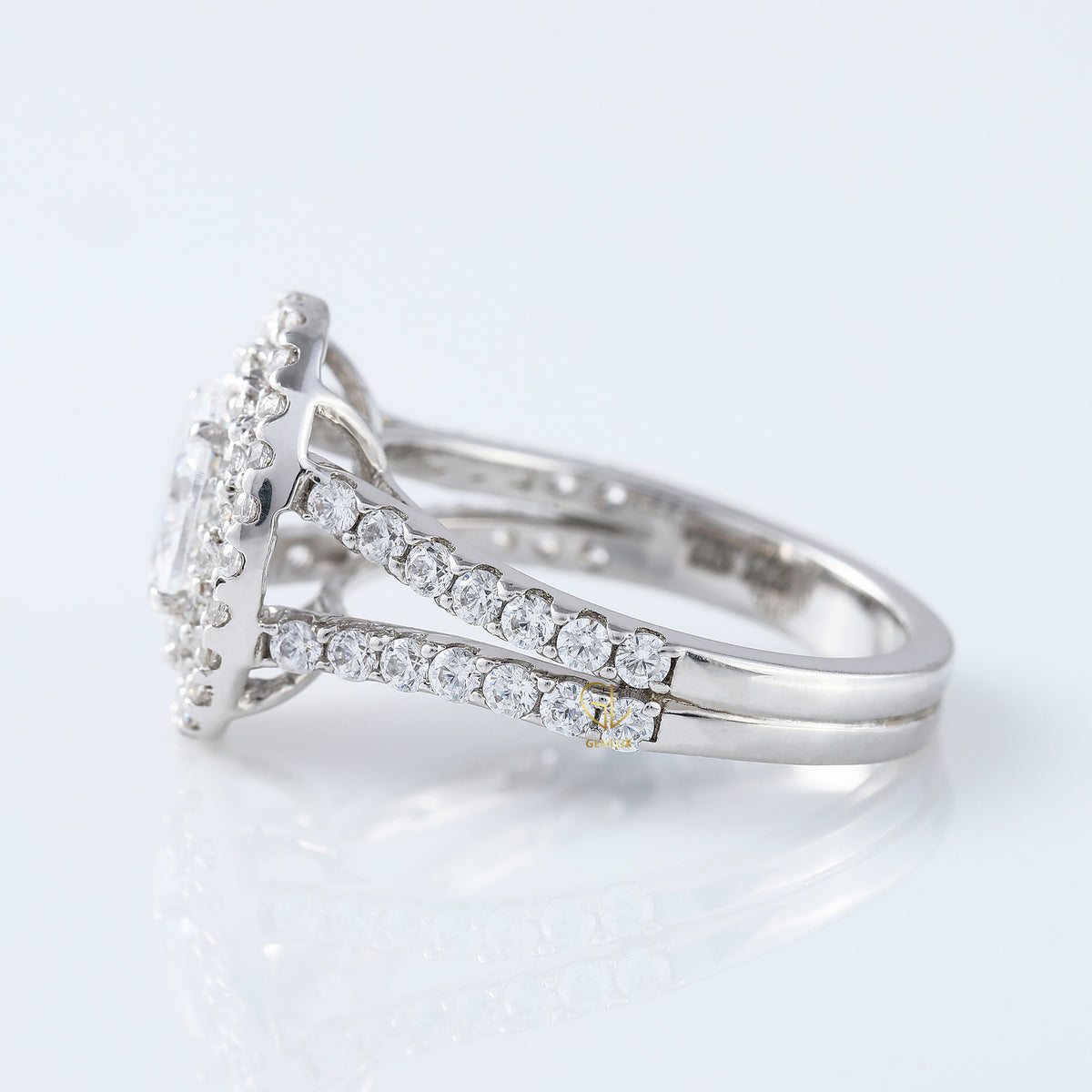 Split Shank 1 Ct Oval Cut Moissanite Double Halo Engagement Ring