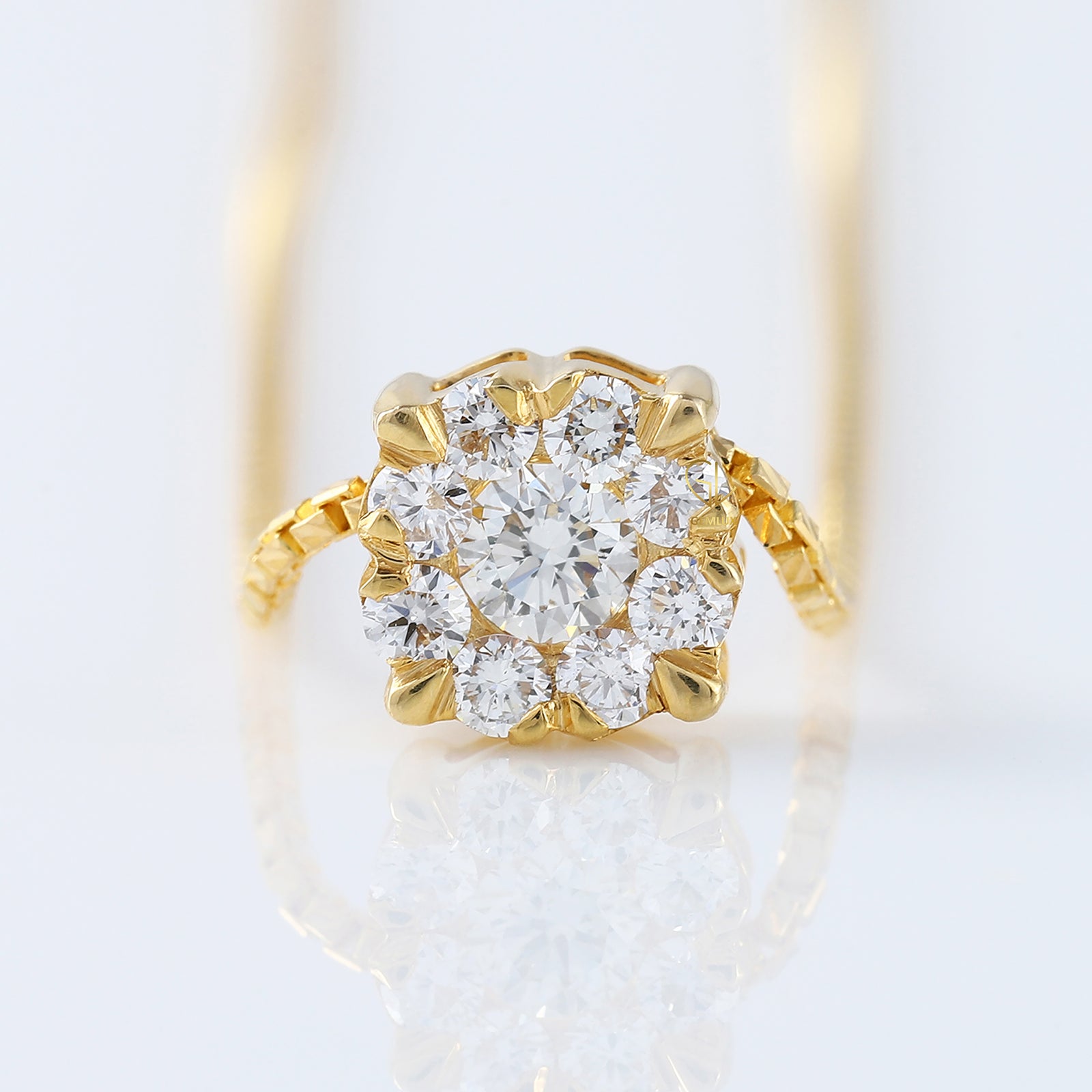 Round Cut Moissanite Floral Cluster Halo Pendant Necklace