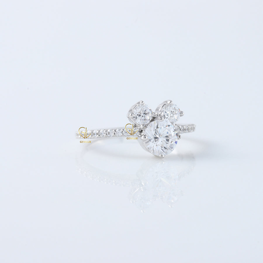 Round Moissanite Accent Three Stone Ring - Mickey Mouse Style