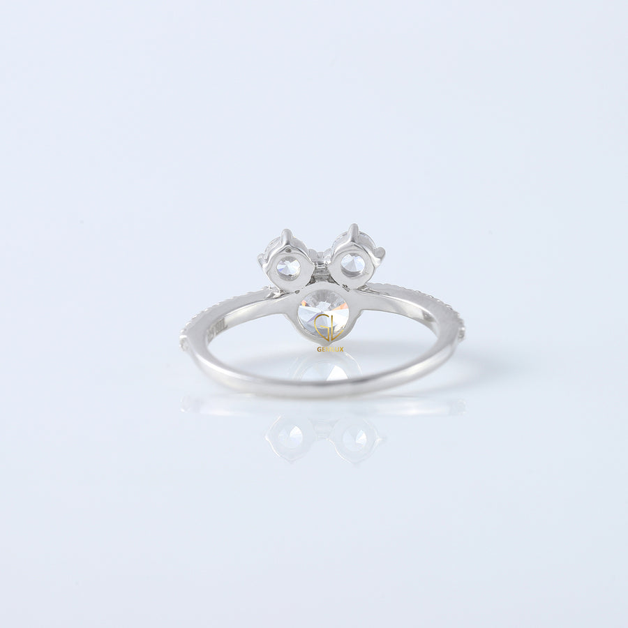 Round Moissanite Accent Three Stone Ring - Mickey Mouse Style
