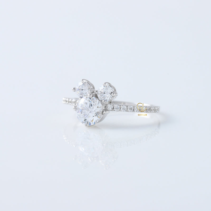 Round Moissanite Accent Three Stone Ring - Mickey Mouse Style