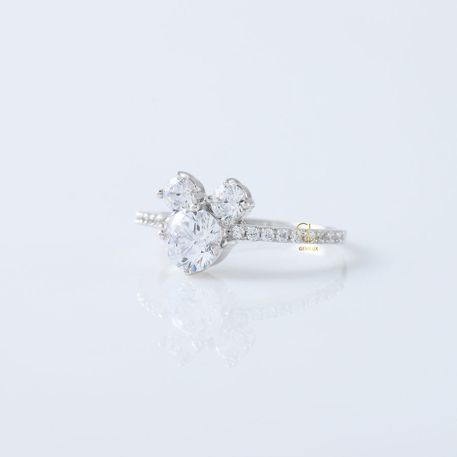 Round Moissanite Accent Three Stone Ring - Mickey Mouse Style