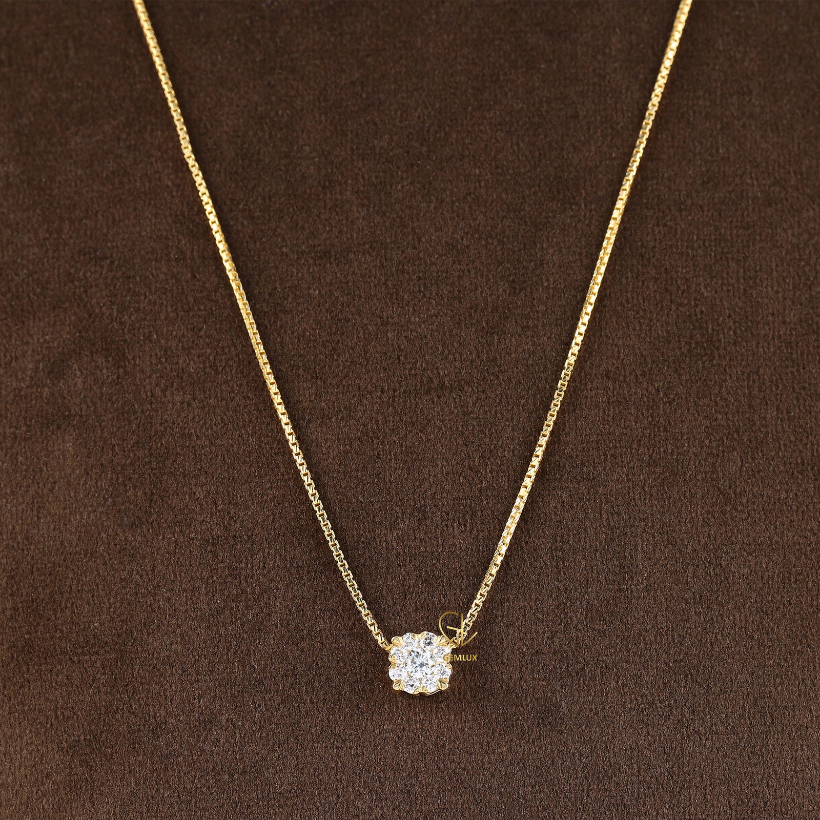 Round Cut Moissanite Floral Cluster Halo Pendant Necklace