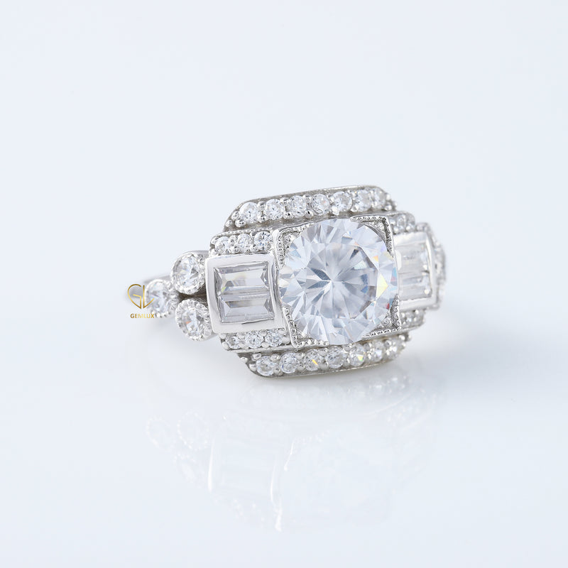 Vintage Art Deco Round Moissanite Diamond Antique Ring