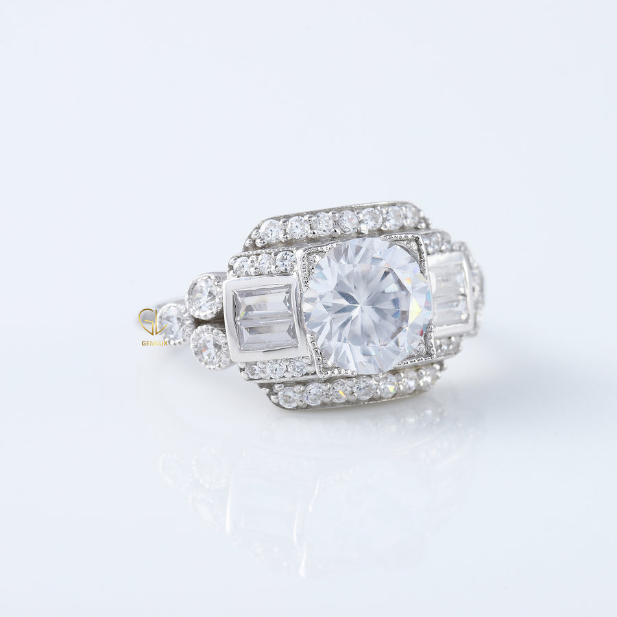Vintage Art Deco Round Moissanite Diamond Antique Ring