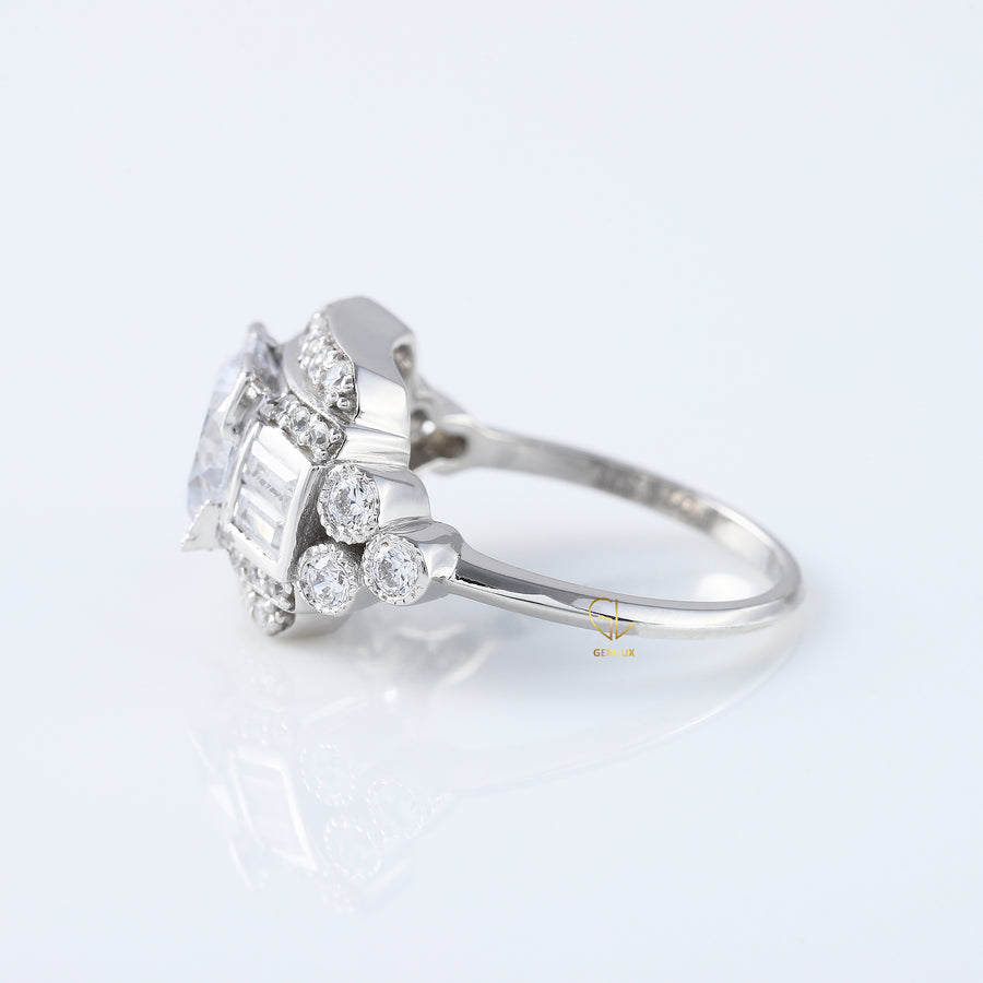 Vintage Art Deco Round Moissanite Diamond Antique Ring