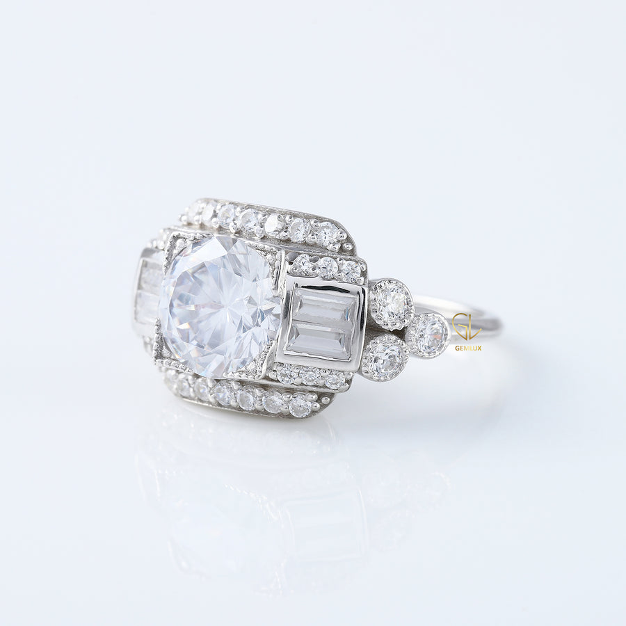 Vintage Art Deco Round Moissanite Diamond Antique Ring