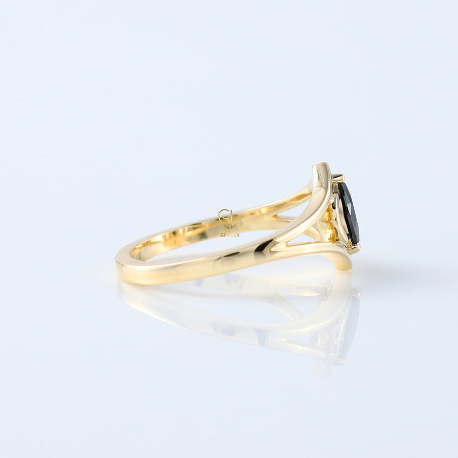 Marquise Cut Black Moissanite Split Shank Art Deco Ring