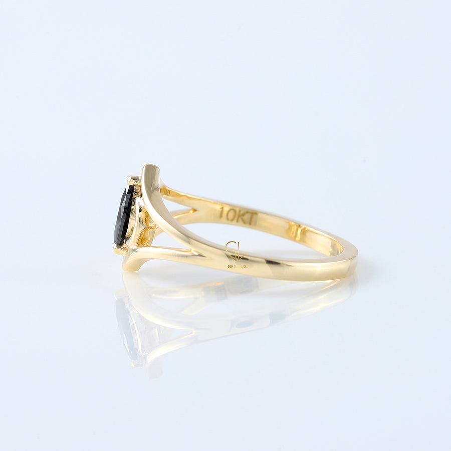 Marquise Cut Black Moissanite Split Shank Art Deco Ring