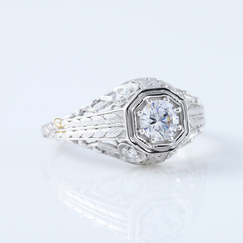 Vintage Inspired Round Cut Lab Grown Edwardian Ring