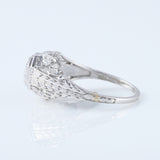 Edwardian Round Moissanite Filigree Vintage Inspired Ring