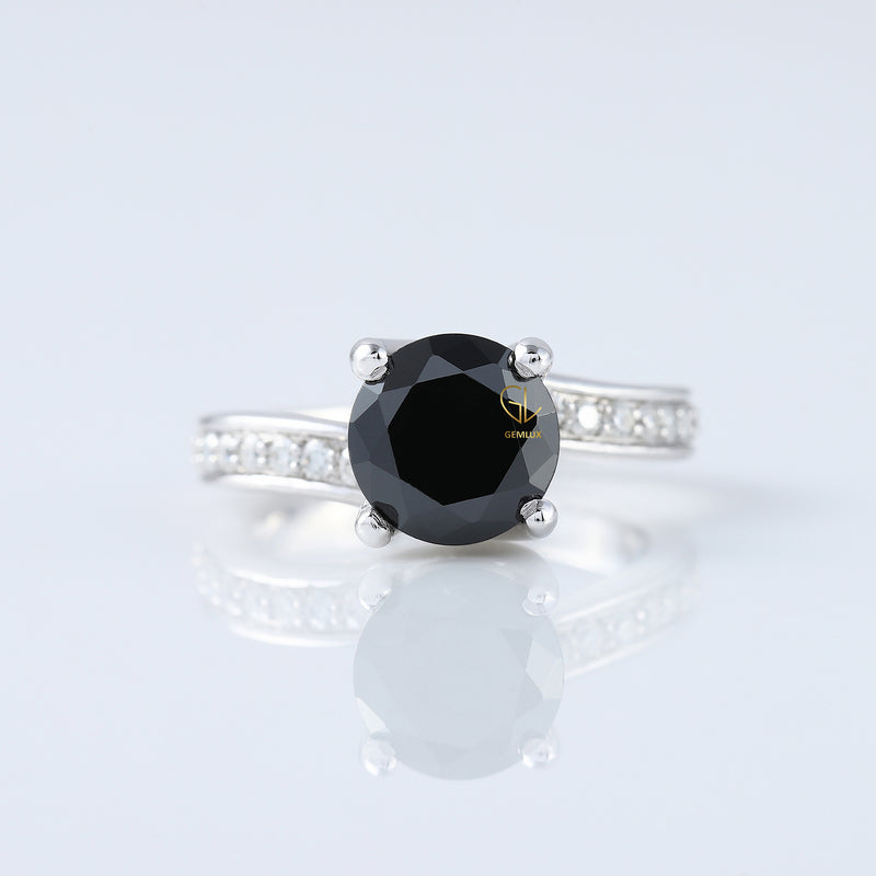 2 Carat Round Black Moissanite Bypass Ring