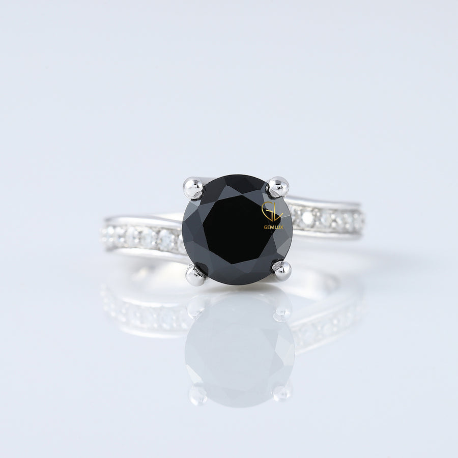 2 Carat Round Black Moissanite Bypass Ring