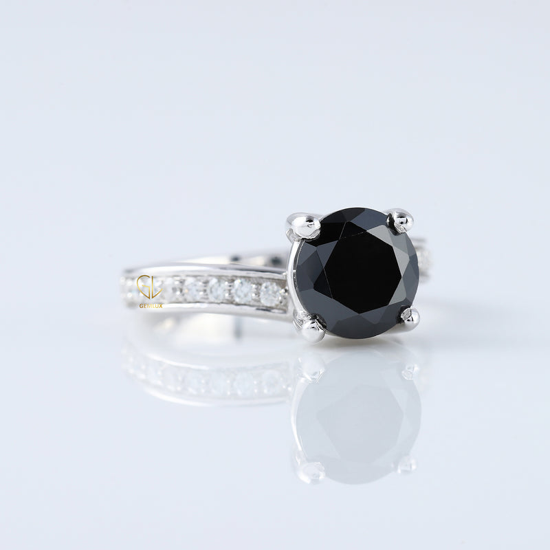 2 Carat Round Black Moissanite Bypass Ring