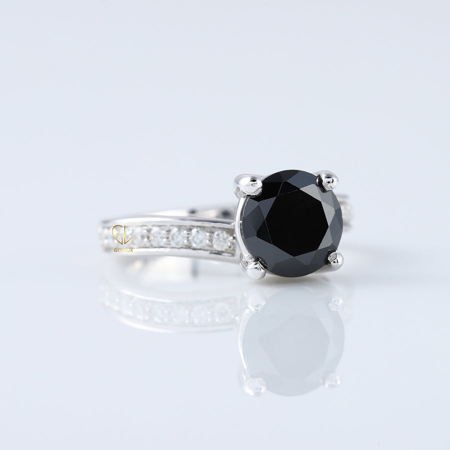 2 Carat Round Black Moissanite Bypass Ring