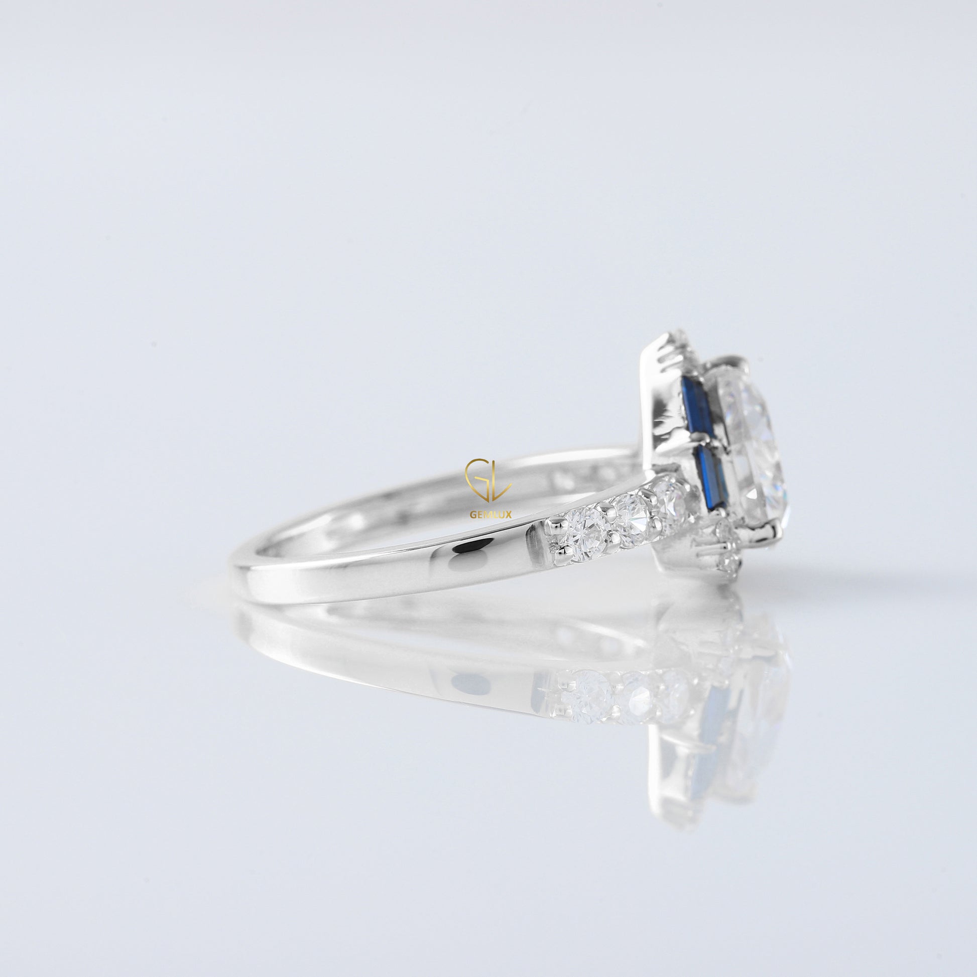 Trillion Cut Moissanite Diamond Halo Engagement Ring