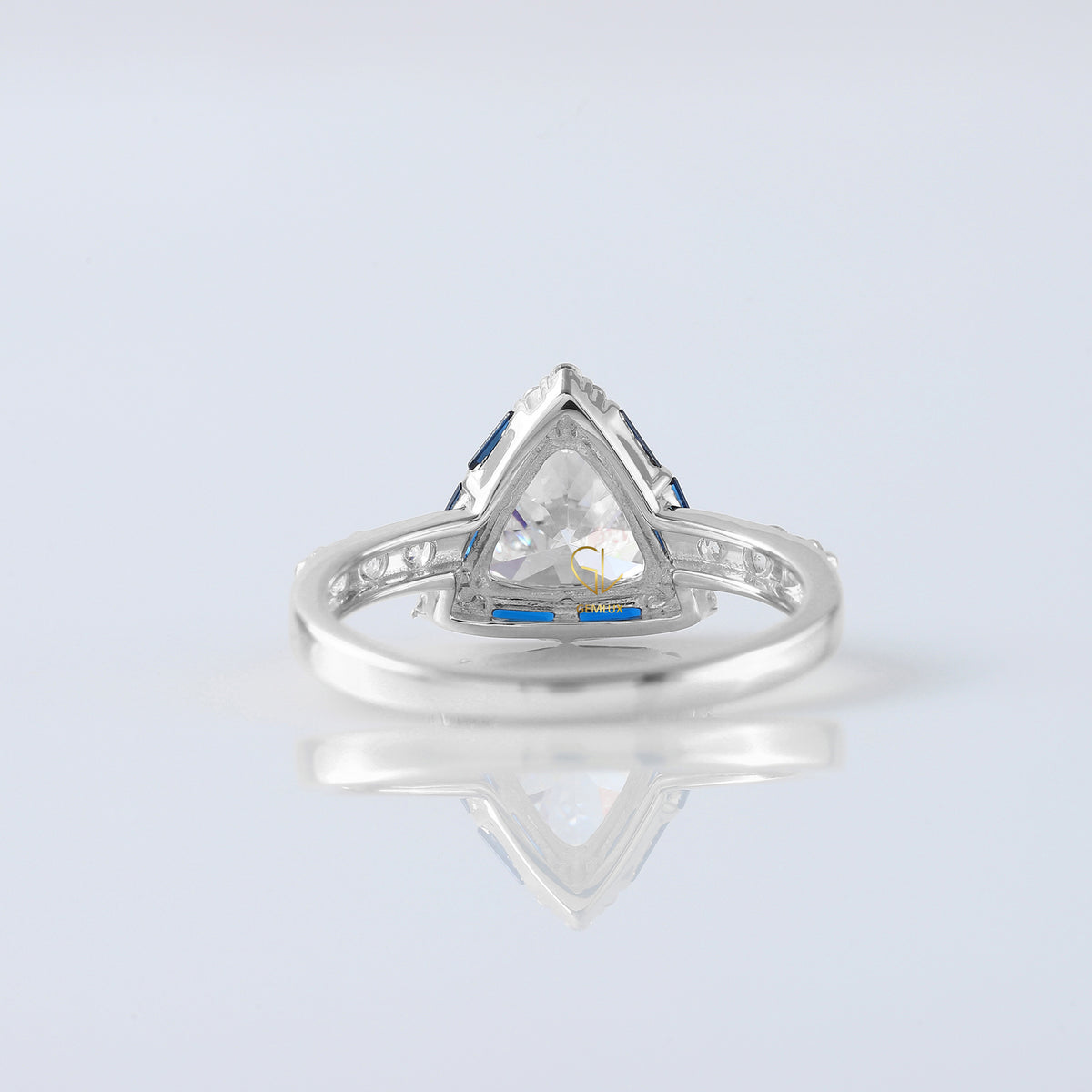Trillion Cut Moissanite Diamond Halo Engagement Ring