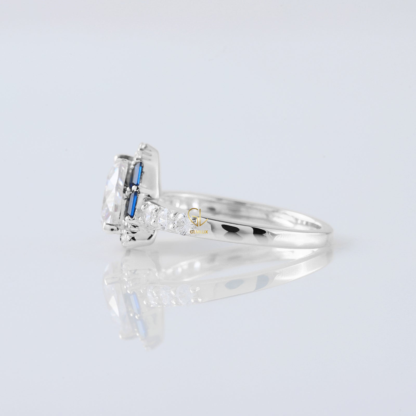 Trillion Cut Moissanite Diamond Halo Engagement Ring