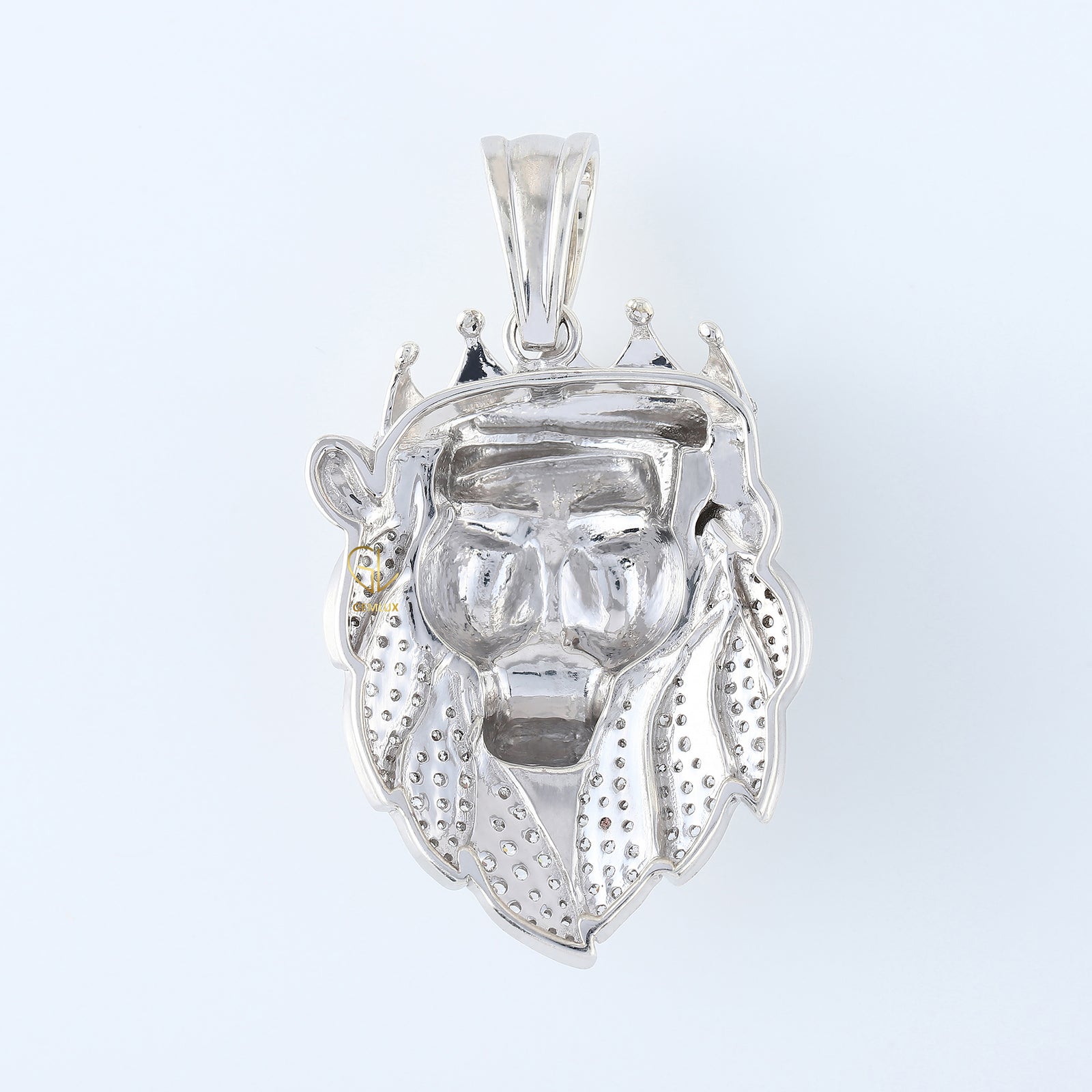 925 Silver Lab Grown Crown Head Lion Face Hip Hop Pendant