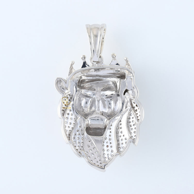 925 Silver Lab Grown Crown Head Lion Face Hip Hop Pendant