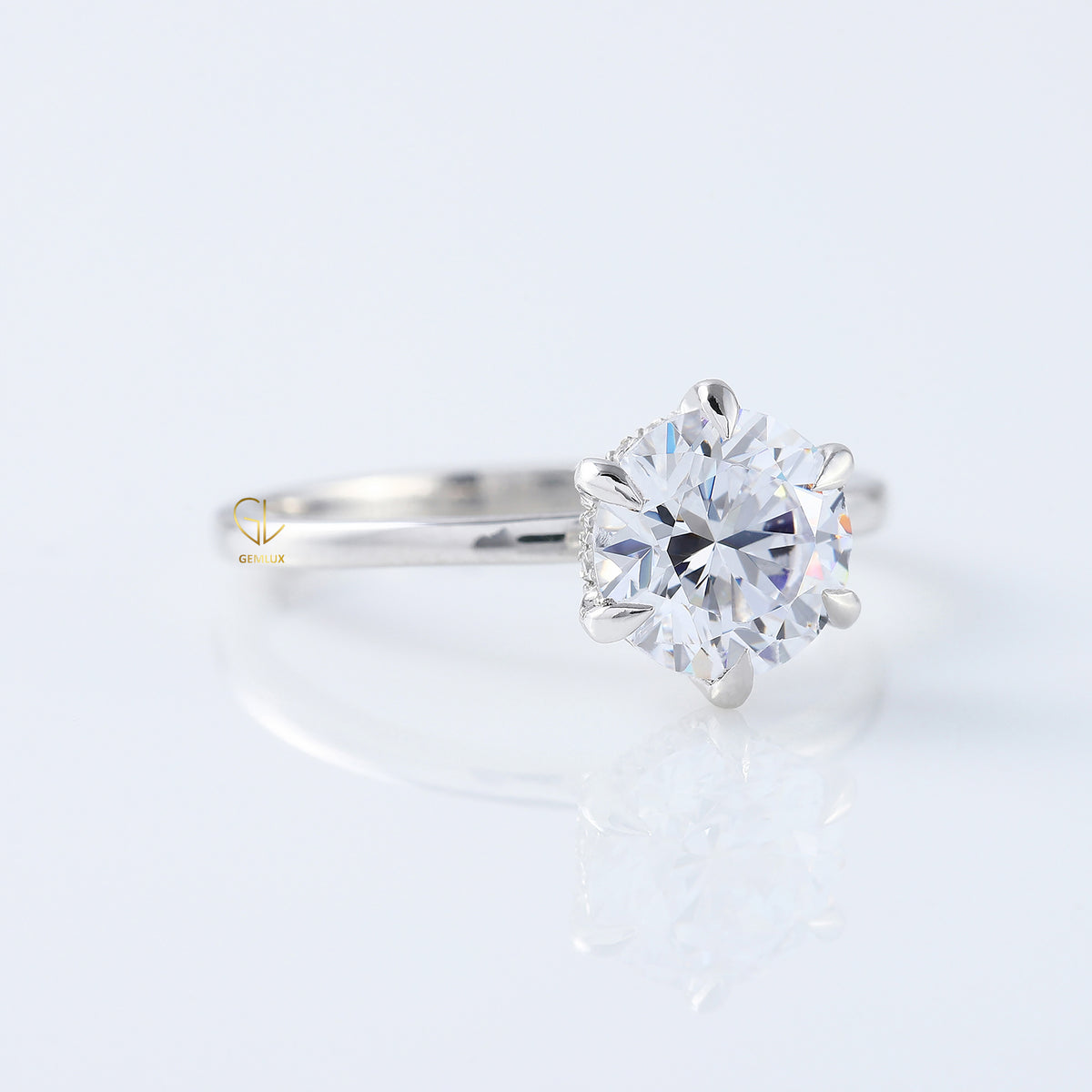 Round Moissanite Diamond Hidden Halo Solitaire Ring