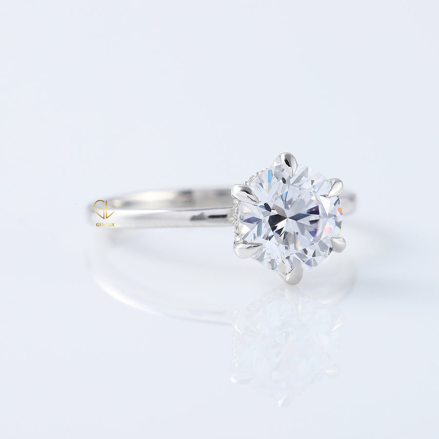 Round Moissanite Diamond Hidden Halo Solitaire Ring
