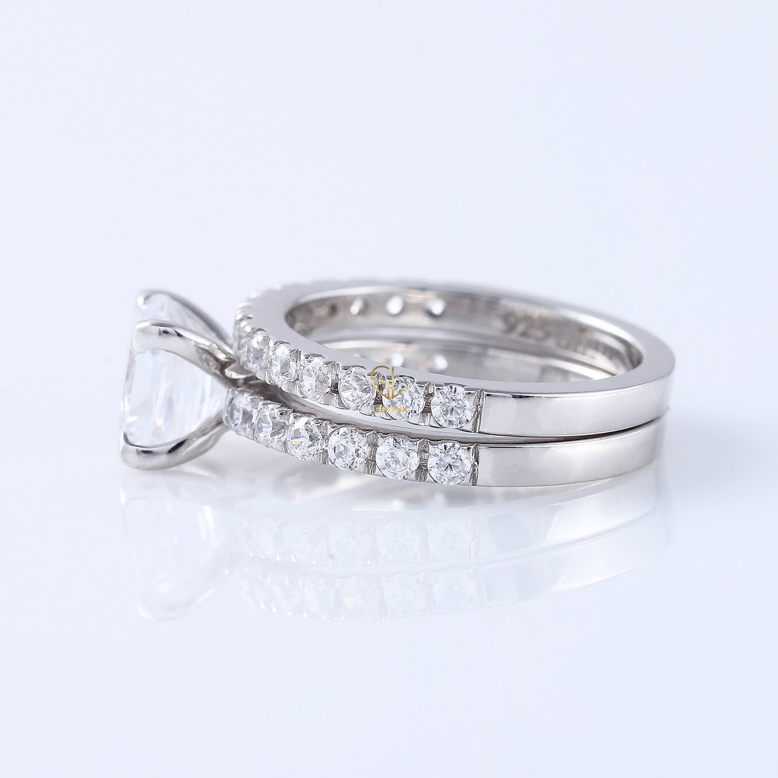 Princess Cut Moissanite Diamond Ring With Eternity Band Ring Set