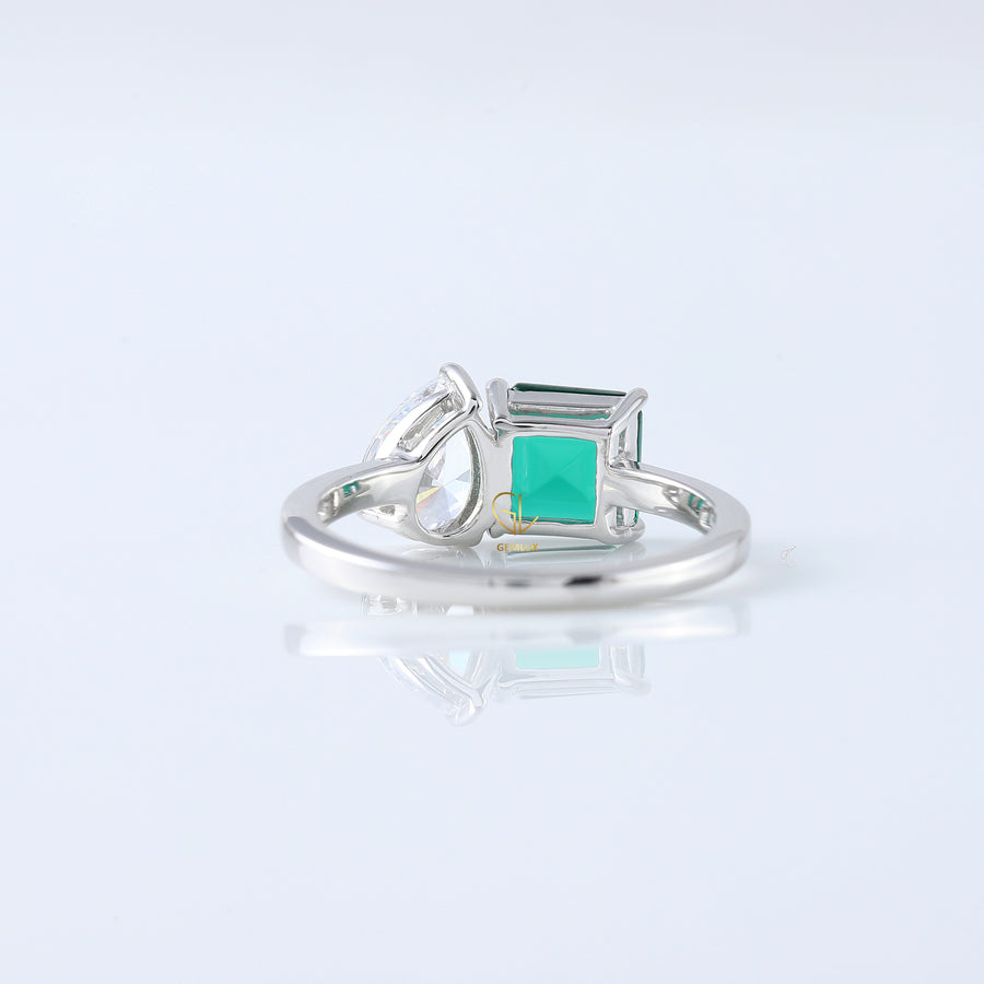 2 Carat Asscher Gemstone and Pear Diamond Toi Moi Ring