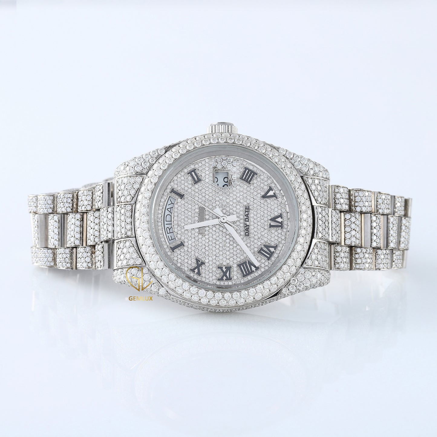 Iced Out VVS Moissanite Diamond Roman Dial Wrist Watch 