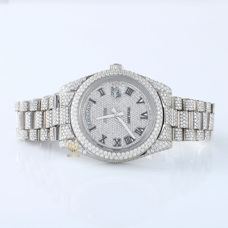 Iced Out Roman Dial Day Date VVS Moissanite Diamond Watch