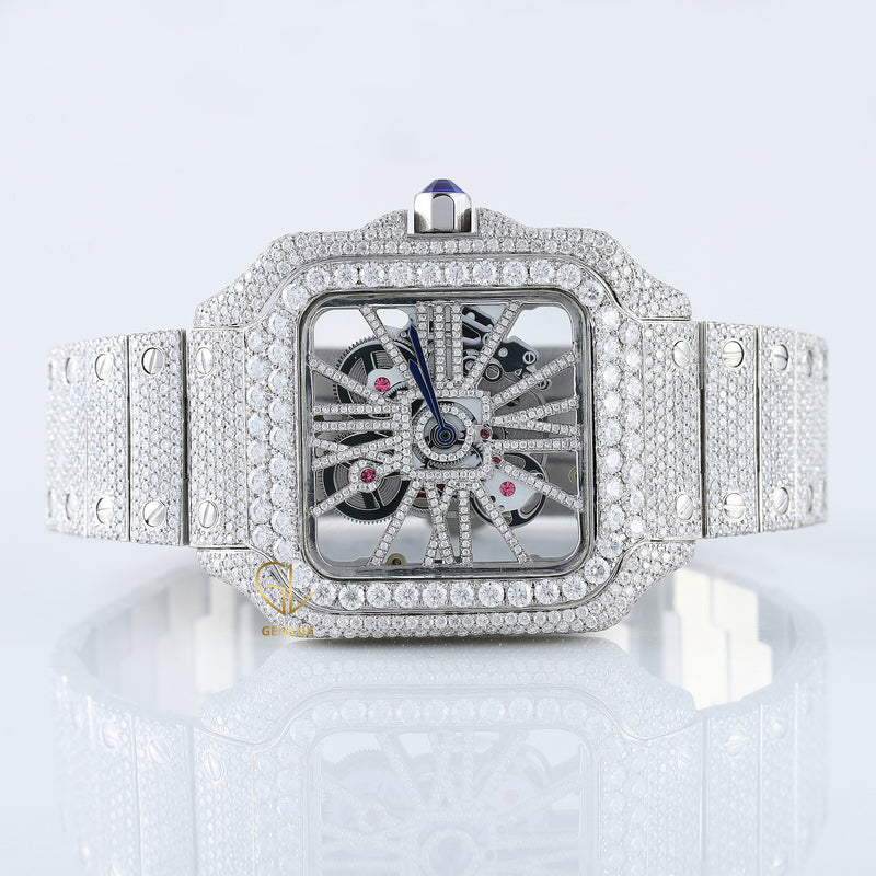 Iced Out Square Skelton Dial VVS Moissanite Diamond Hip Hop Watch