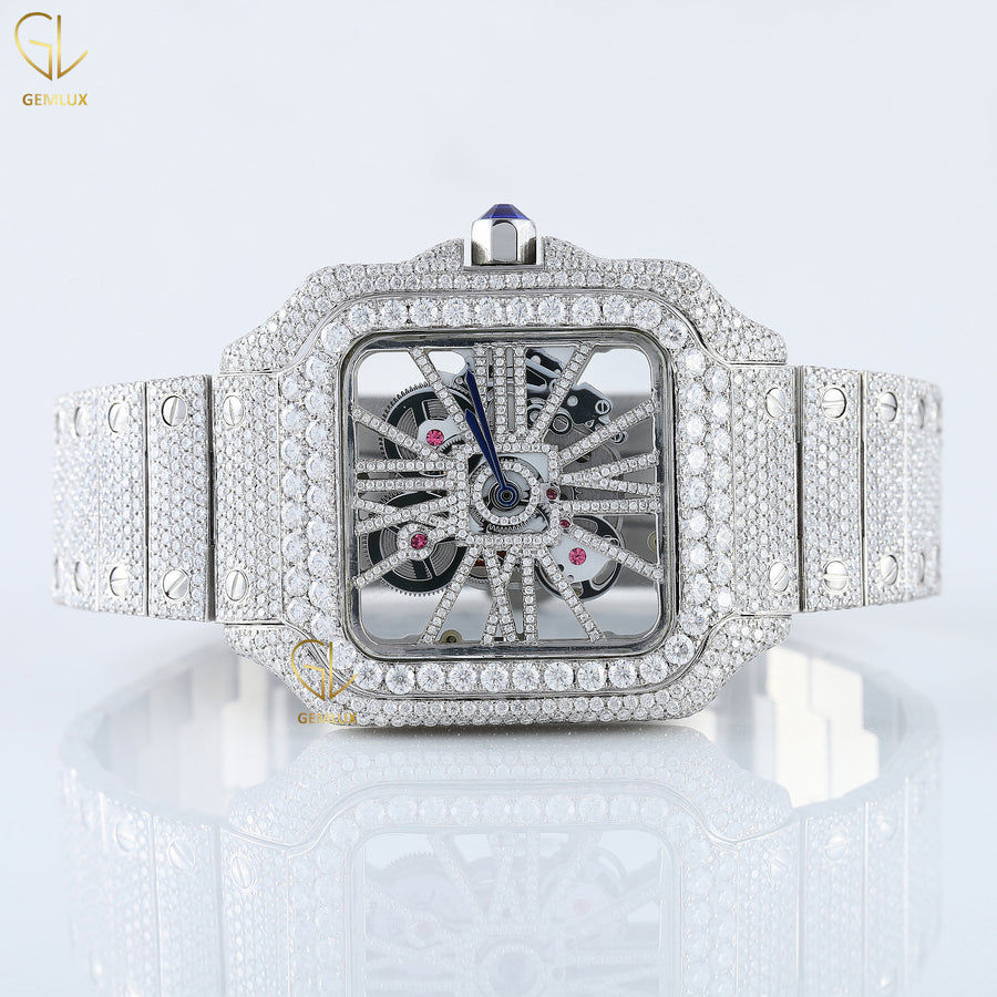 Square Dial Skeleton Iced Out Lab Grown Diamond Watch