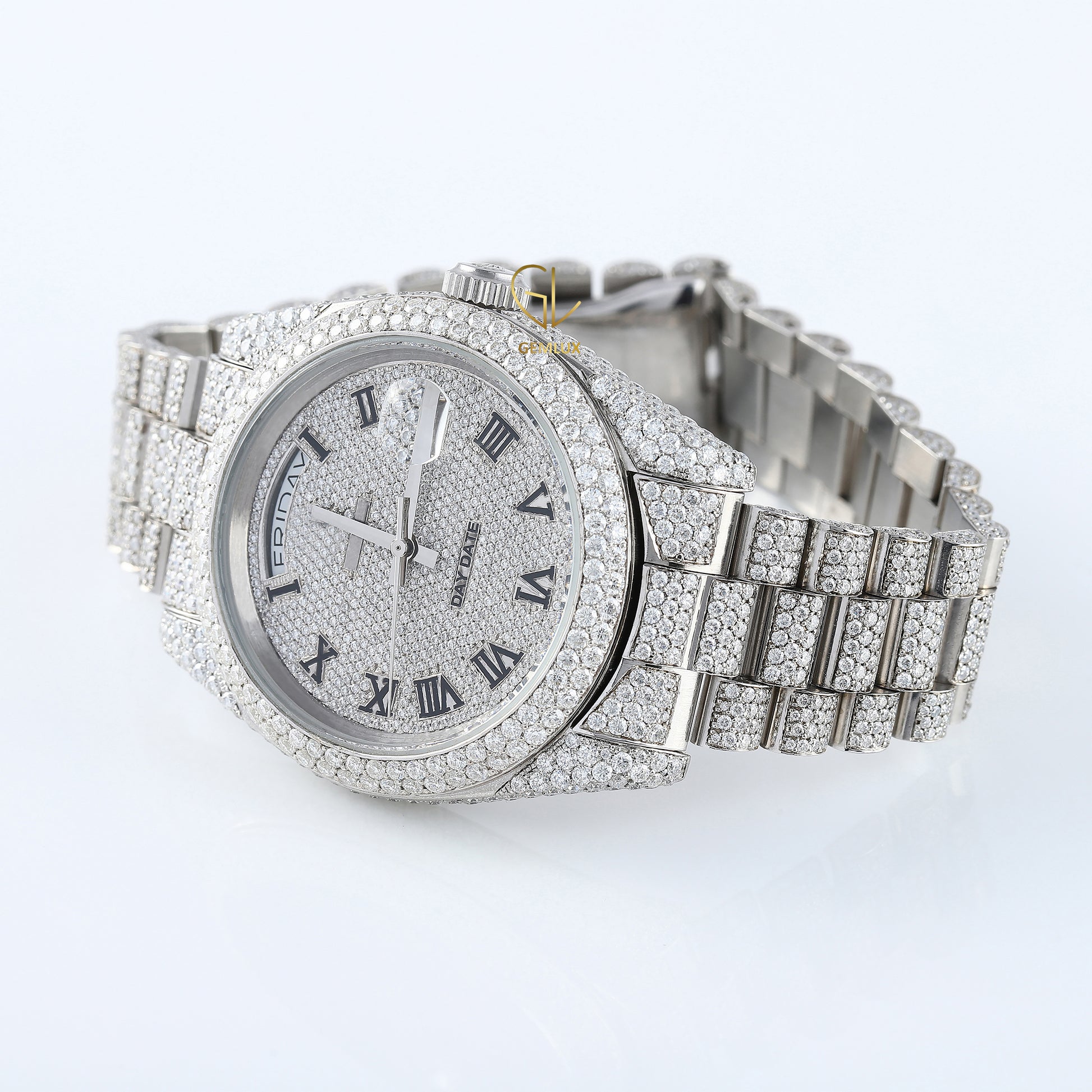 Iced Out VVS Moissanite Diamond Roman Dial Wrist Watch 