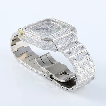 Bling Bling Square Dial VVS Moissanite Diamond Hip Hop Watch 