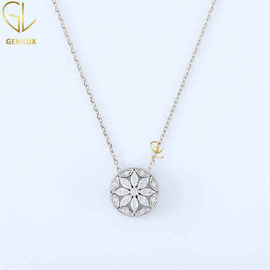 14K White Gold Floral Moissanite Diamond Delicate Pendant