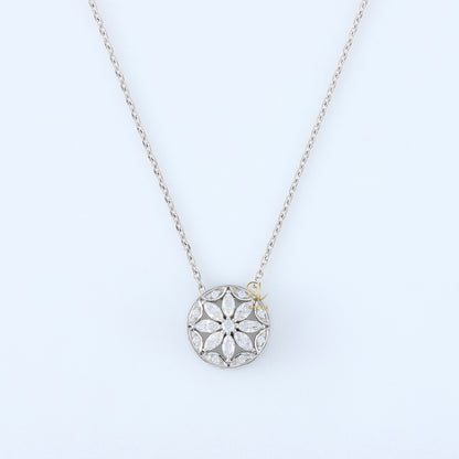 Art Deco Floral Halo Lab Grown Diamond Necklace Pendant