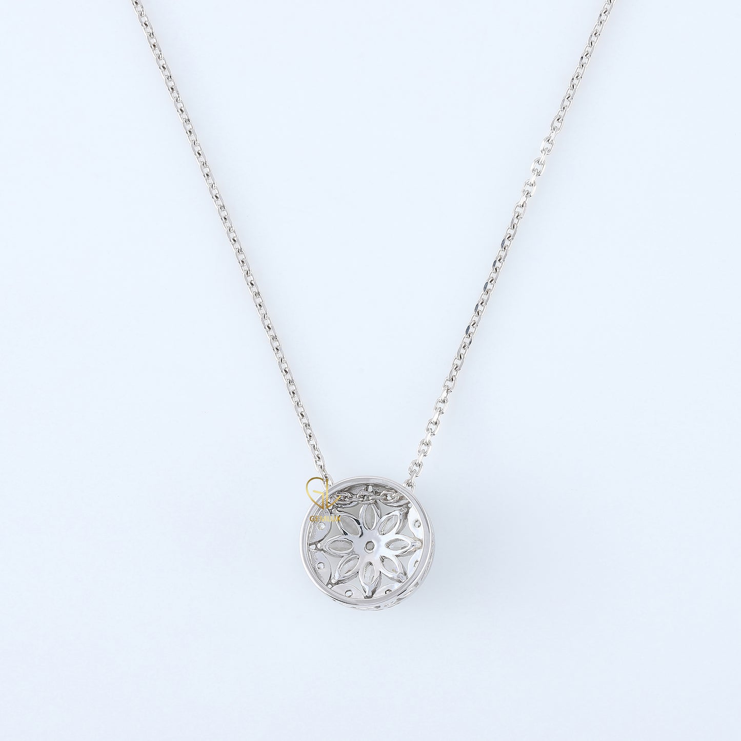 Art Deco Floral Halo Lab Grown Diamond Necklace Pendant