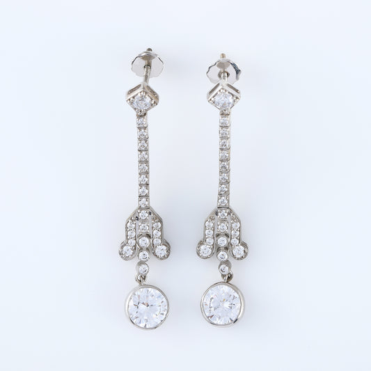 Vintage Inspired Round Diamond Drop Dangle Antique Bezel Set Earrings