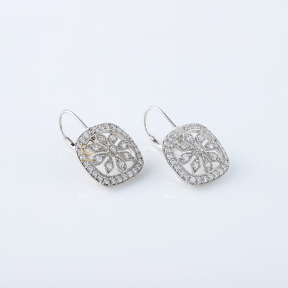 Art Deco Floral Moissanite Diamond Lever Back Earrings