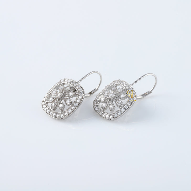 Floral Design Lab Grown Vintage Art Deco Antique Earrings