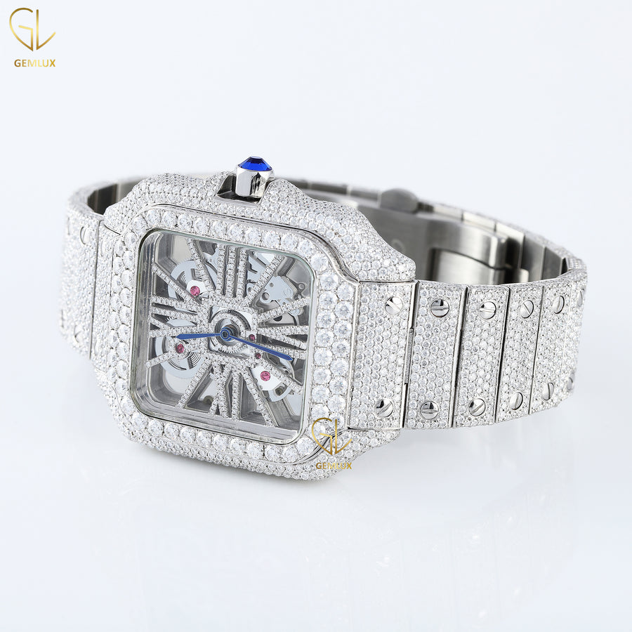 Square Dial Skeleton Iced Out Lab Grown Diamond Watch