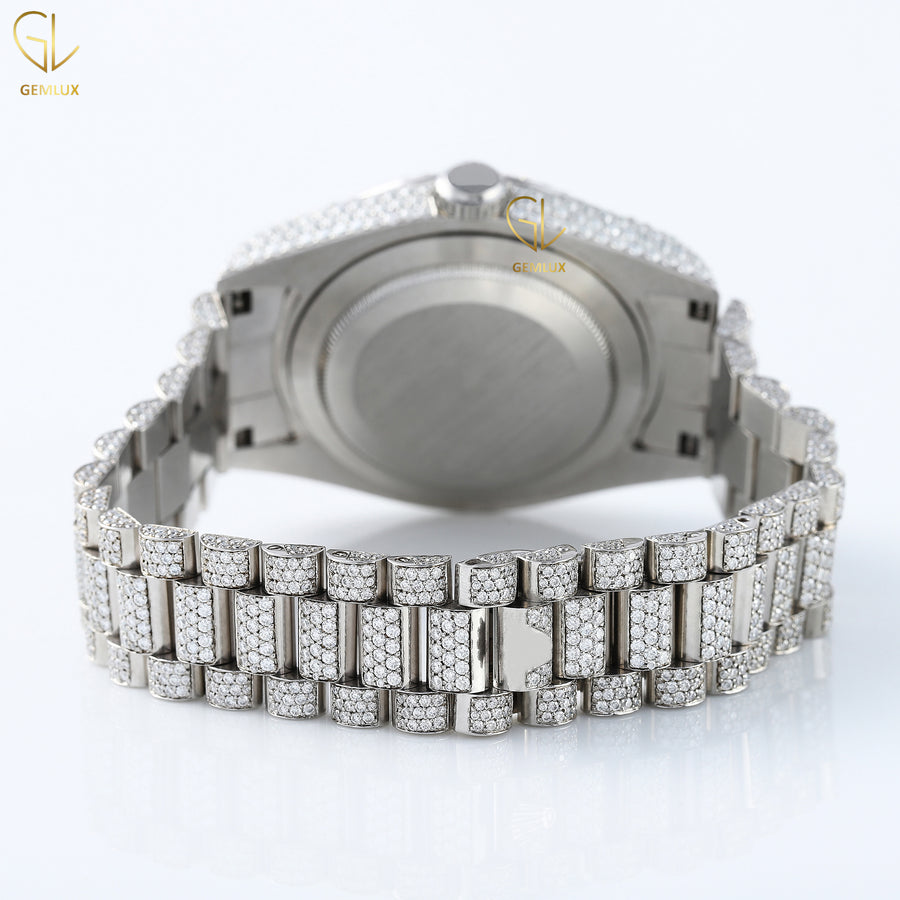 Day Date Roman Dial Automatic Movement Iced Out Lab Grown Hip Hop Watch