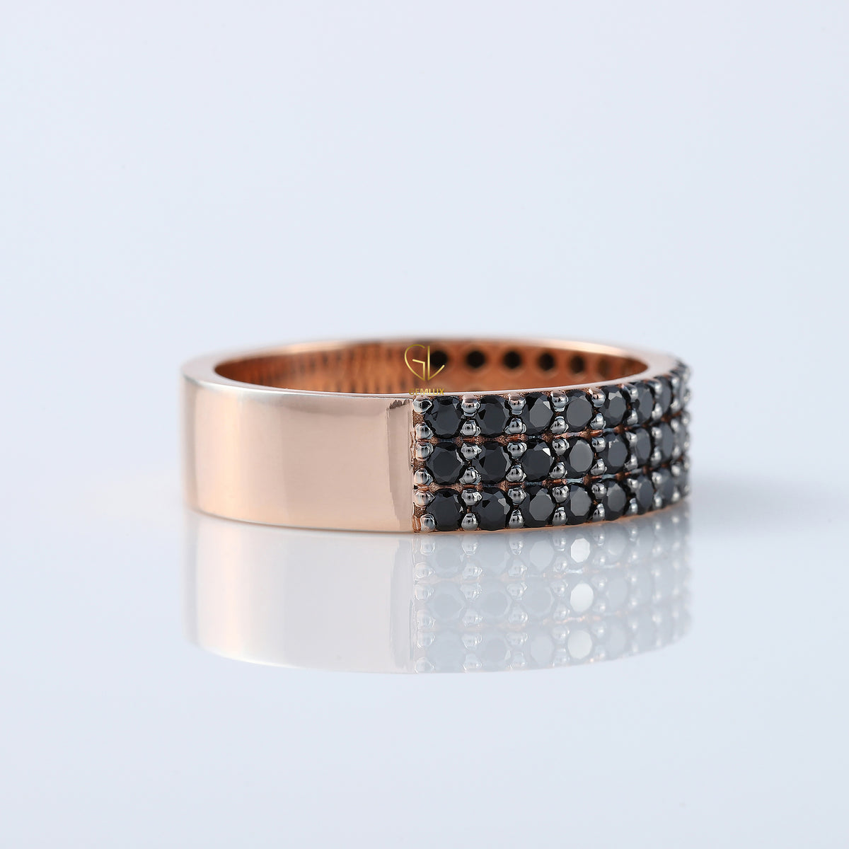 Three Row Black Moissanite Pave Set Eternity Men's Ring
