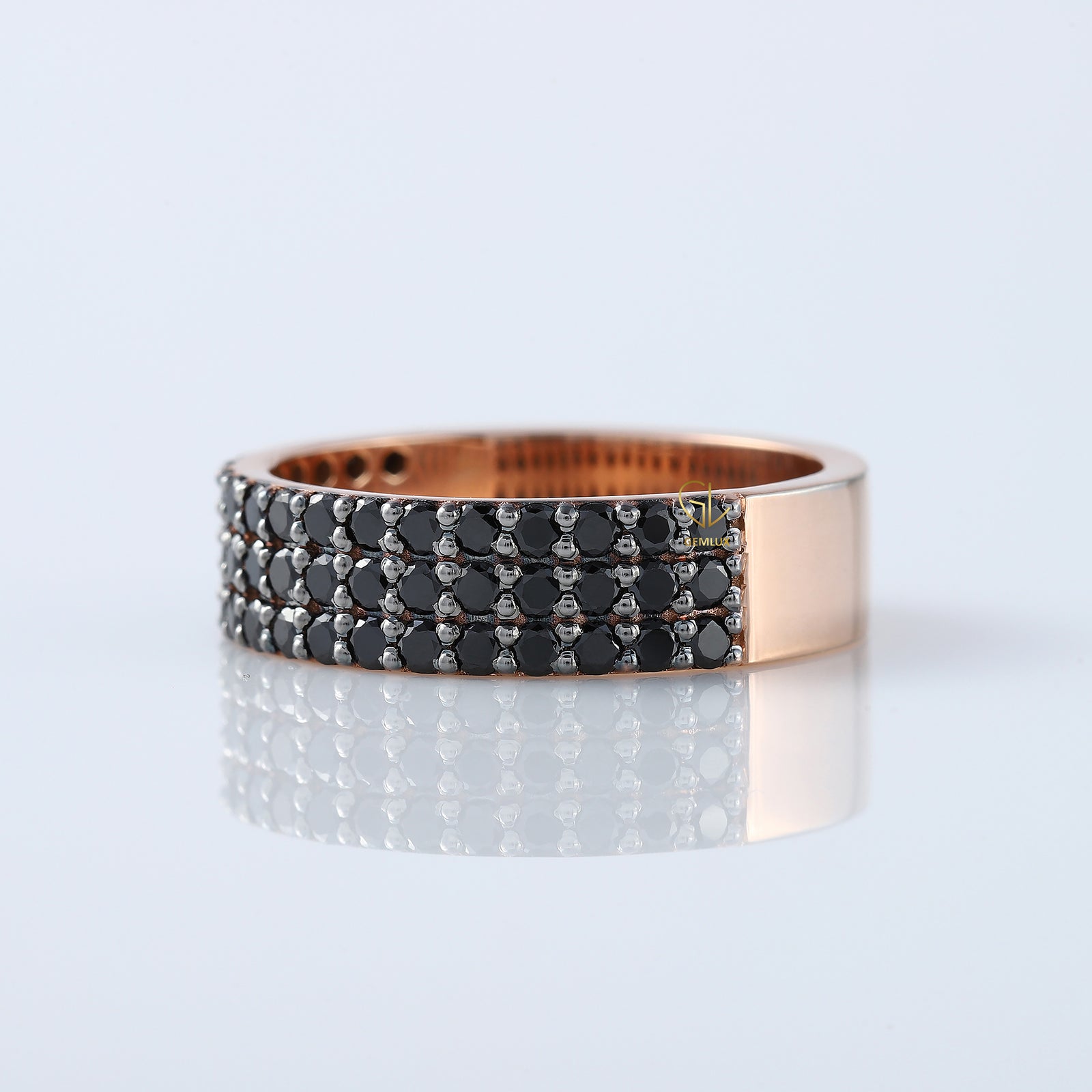 Three Row Black Moissanite Pave Set Eternity Men's Ring
