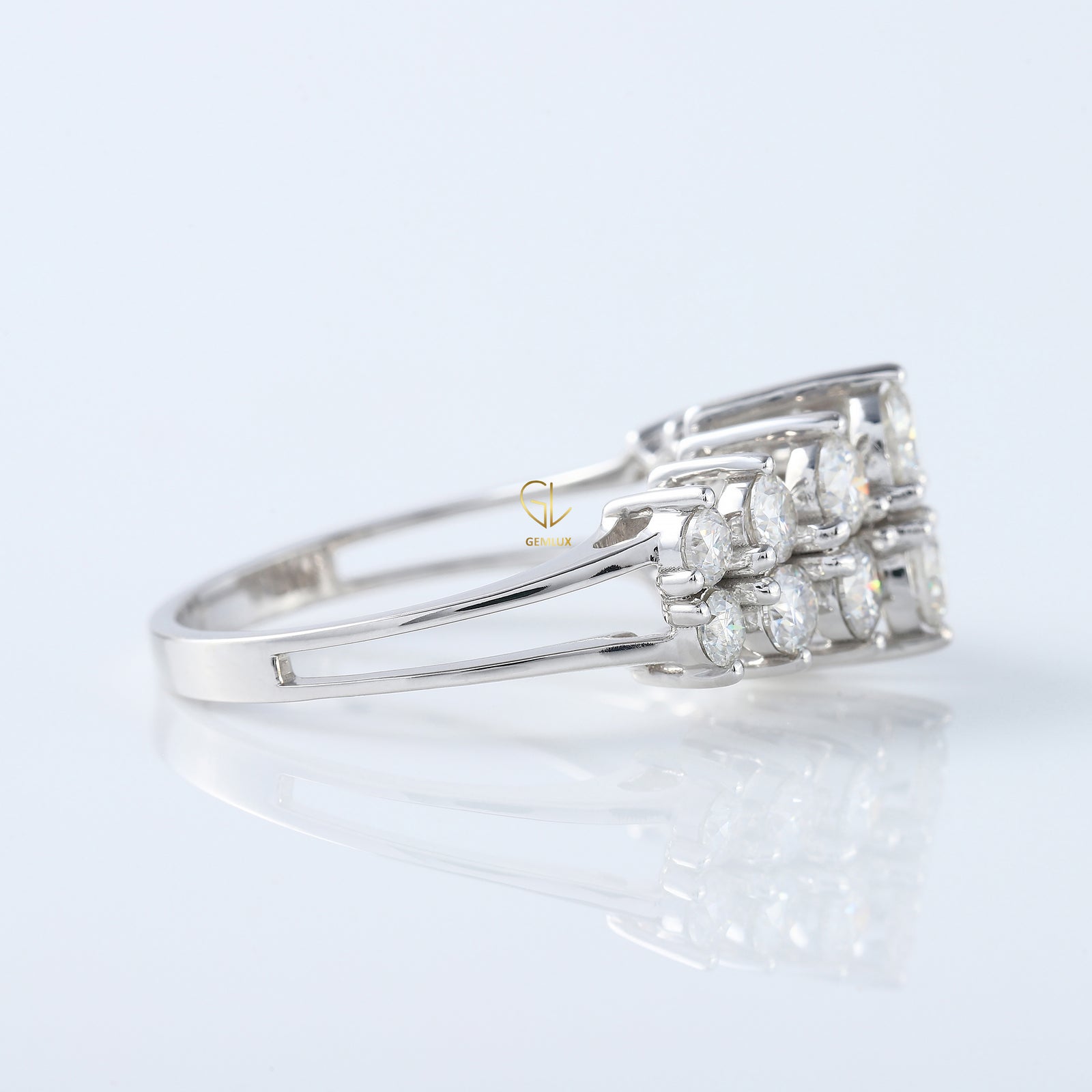Two Row Moissanite Half Eternity Wedding Band 