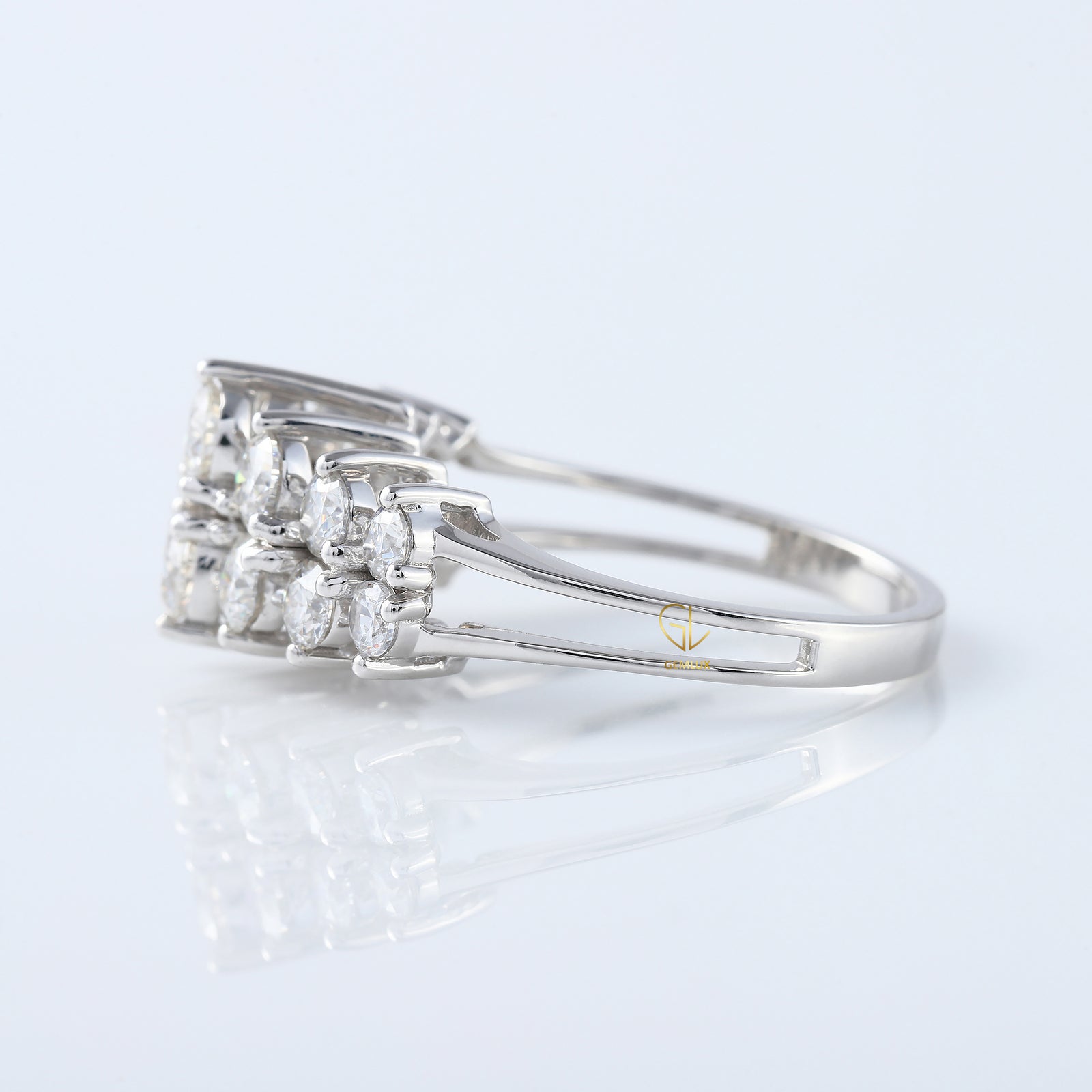 Art Deco Two Row Lab Grown Half Eternity Wedding Band