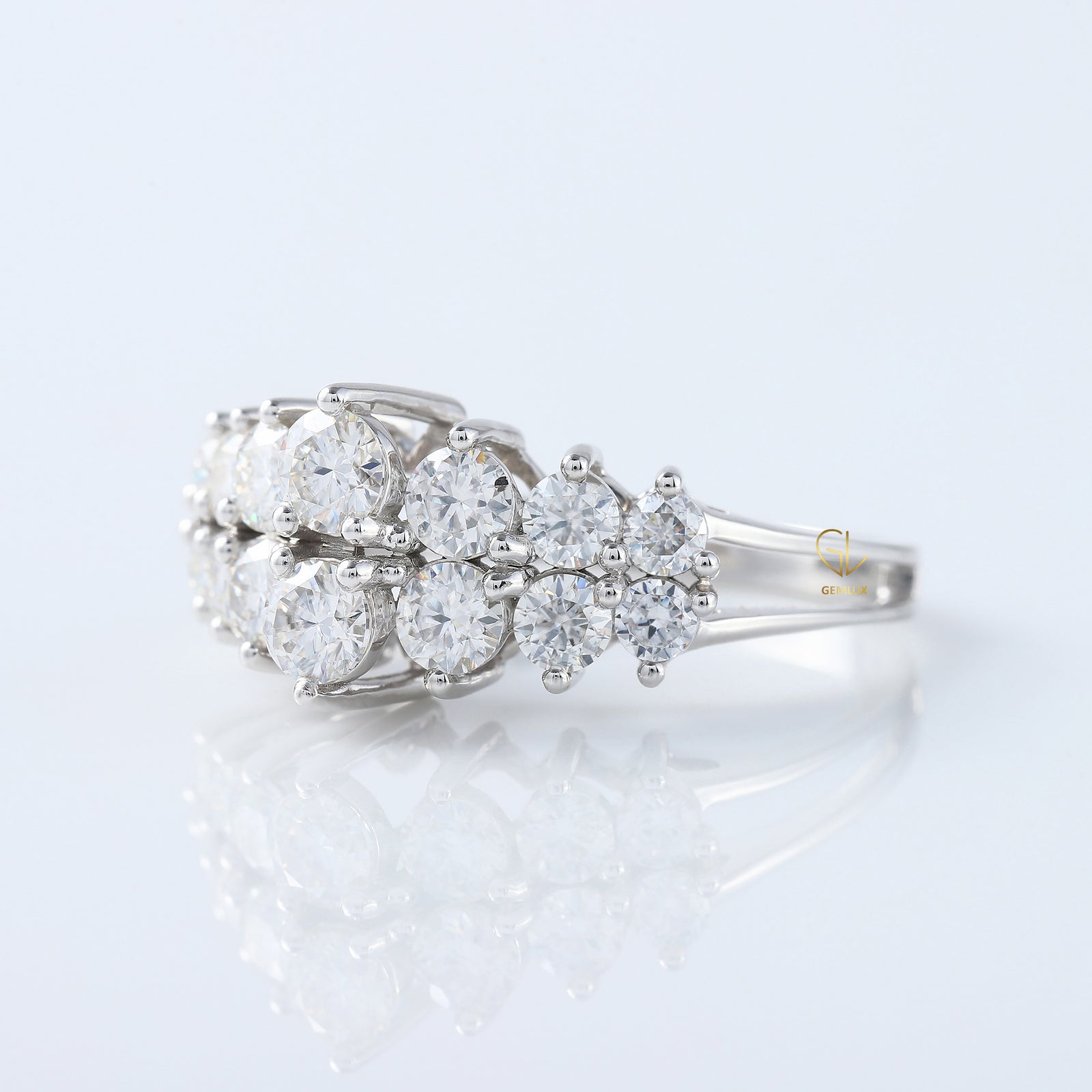 Two Row Moissanite Half Eternity Wedding Band 