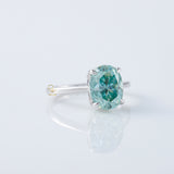 Blue Aquamarine Oval Cut Moissanite Solitaire Ring