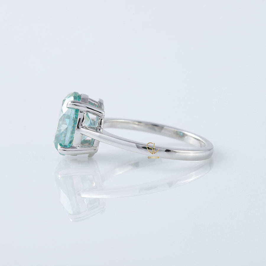 Blue Aquamarine Oval Cut Moissanite Solitaire Ring