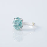 Blue Aquamarine Oval Cut Moissanite Solitaire Ring